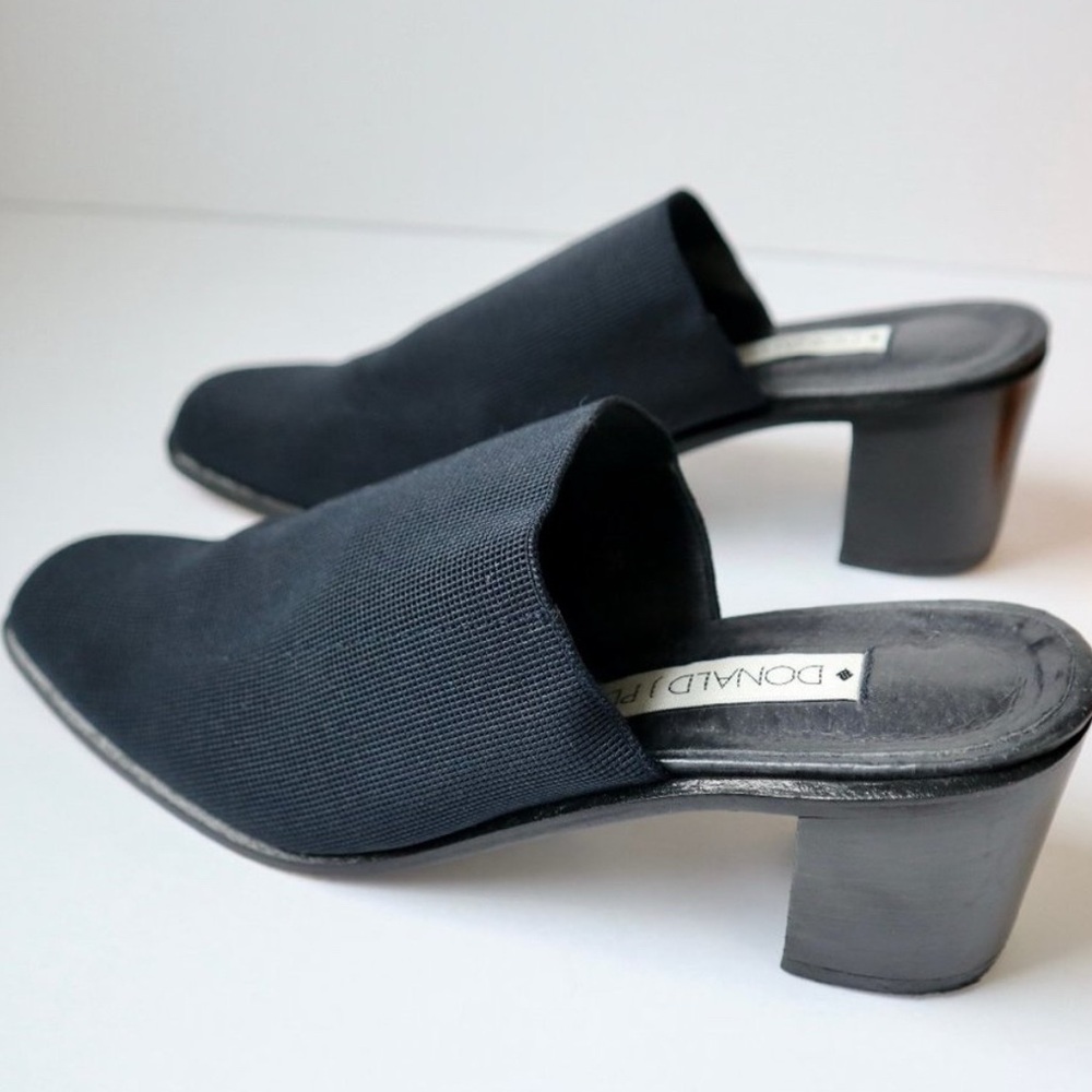 Donald J Pliner Black Nylon Leather Mules Size 9.5 N Vintage 90s